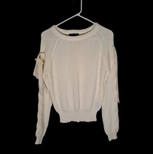 Revamped Off-white Knit Long Sleeve Sweatshirt with Bow on Sleeves Size Large